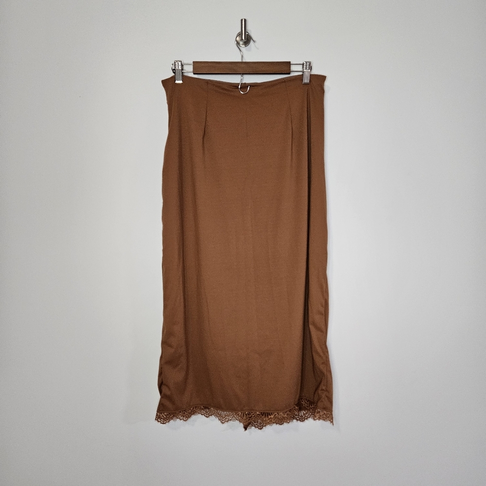 Women's Brown Lace-Trim Wrap Midi Skirt - Picture 4 of 7